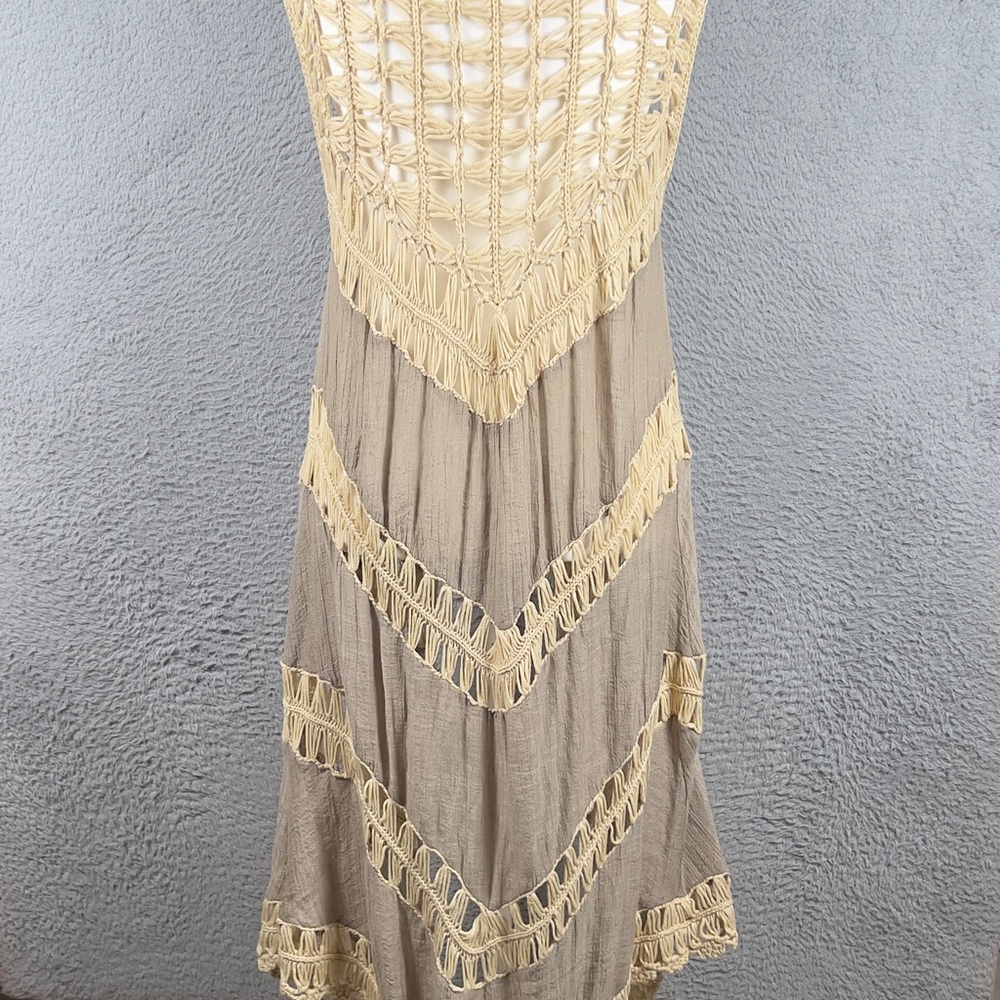 Umgee Cardigan Vest Womens Medium Brown Open Front Macrame Crochet Boho Long - Picture 3 of 7
